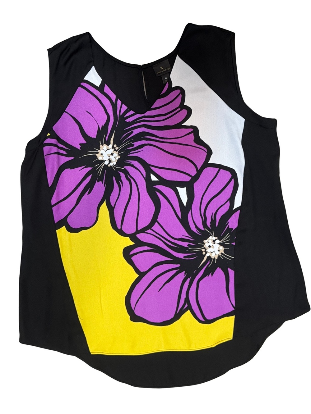 Worthington Floral Print Sleeveless Top - Purple/Yellow/Black